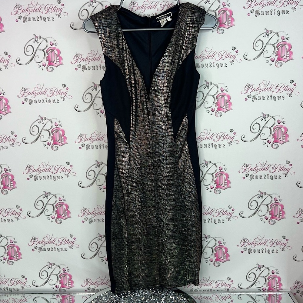 Nikibiki dress holographic shiny ✨ sparkly Black and Silver Vneck Dress
